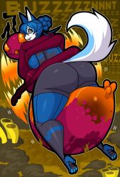 ass blue_hair bodysuit femsub furry high_heels huge_ass hypnofood insect insectophilia legs original razzora short_hair spiral_eyes symbol_in_eyes thick_thighs
