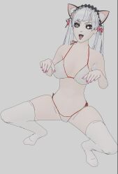  3d animal_ears animated animated_eyes_only animated_gif bikini black_clover femsub nail_polish navel noelle_silva ring_eyes squatting tongue_out twintails white_hair 
