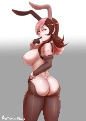  absurdres aestheticc-meme ass ass_focus breasts brown_hair bunny_ears cuffs fake_animal_ears female_only femsub finger_in_mouth finger_sucking gloves glowing glowing_eyes heterochromia icontrol_(manipper) large_breasts looking_back manip multicolored_hair neopolitan nipples open_mouth pink_hair reverse_bunnysuit rwby sideboob solo spiral_eyes symbol_in_eyes thighhighs 