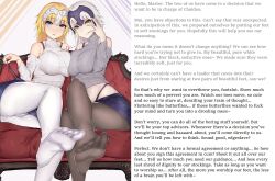  blonde_hair blue_eyes brain_drain breasts caption caption_only fate/apocrypha fate/grand_order fate_(series) feet female_only femdom foot_focus foot_worship hypnotic_feet jeanne_alter jeanne_d&#039;arc_(fate) large_breasts legs long_hair male_pov manip miniskirt multiple_doms multiple_girls open_mouth overlordmiles_(manipper) pantyhose pov pov_sub sherryqq skirt smile text upskirt white_hair yellow_eyes 