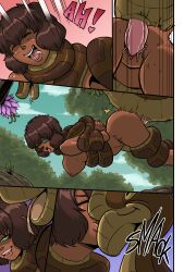 bestiality brown_hair coils comic double_penetration double_penis drool ewder genderswap happy_trance kaa kaa_eyes kissing large_breasts mowgli nude short_hair snake snake_penis text the_jungle_book