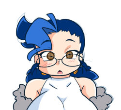 blue_hair blush breasts dazed empty_eyes expressionless female_only huge_breasts large_breasts open_mouth original runeechan short_hair