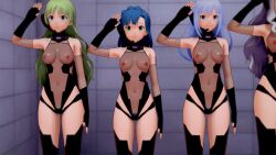  3d blue_eyes blue_hair clothed_exposure collar empty_eyes erect_nipples erect_nipples_under_clothes expressionless female_only femsub fishnets gloves green_hair headphones idolmaster_million_live! koikatsu! leotard long_hair microphone multiple_girls multiple_subs navel nipples opera_gloves pubic_hair purple_hair qr_code saluting see-through shimabara_elena standing standing_at_attention tattoo tech_control the_idolm@ster thighhighs tsumugi_shiraishi very_long_hair wwww. yuriko_nanao 