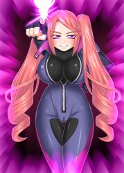  bluebullpen bodysuit breasts cameltoe capcom cosplay femdom hypnotic_beam juri_han large_breasts latex looking_at_viewer mesmistress_(ming) original pink_hair pov pov_sub street_fighter tagme twintails 