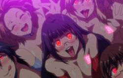 bottomless breasts collar erect_nipples femsub glowing glowing_eyes happy_trance harem huge_breasts kansen_(series) large_breasts multiple_girls naughty_face nipples nude raika_tsurugi red_eyes smile sweat text tongue tongue_out topless