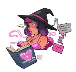 accidental_hypnosis bimbofication large_breasts lipstick magic missdomme original pink_eyes self_hypnosis witch_hat