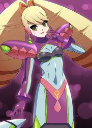  alternate_costume blonde_hair bracelet breasts capcom cleavage crop_top drill_hair earrings empty_eyes expressionless female_only gloves hair_ribbon long_hair looking_at_viewer luna_platz megaman_(series) megaman_star_force naga_girl navel queen_ophiuca robotization shoulder_pads small_breasts snake_girl solo spiral_eyes twintails yellow_eyes 