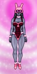 bunnysuit dark_elf dark_skin looking_at_viewer mspainter simple_background standing_at_attention tech_control very_long_hair z-tech_(zko) zko