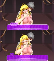  blonde_hair breasts cassandra_smith_(polishguy) dialogue erect_nipples femsub heterosexual hypnosis_bullies_and_other_high_school_problems jack_aaron_(polishguy) large_breasts maledom original porniky screenshot text video_game vn_layout 