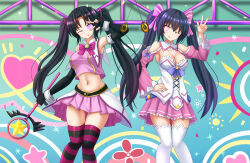 black_hair breasts cleavage coin female_only femsub fingerless_gloves gloves glowing glowing_eyes happy_trance high_school_dxd hyperdimension_neptunia kazenokaze large_breasts long_hair looking_at_viewer magical_girl manip misterman4_(manipper) noire opera_gloves pendulum serafall_leviathan smile spiral_eyes symbol_in_eyes tagme thighhighs tongue tongue_out twintails