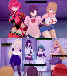  3d a_certain_scientific_railgun blonde_hair brown_hair censored cyanstargazer dandadan elie_(rave_master) empty_eyes femsub fubuki_(one_punch_man) green_hair happy_trance large_breasts long_hair maid misaki_shokuhou momo_ayase mythra_(xenoblade) nintendo pyra_(xenoblade) rave_master scared short_hair tatsumaki_(one_punch_man) text xenoblade_chronicles xenoblade_chronicles_2 