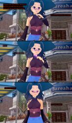  3d absurdres bare_shoulders blonde_hair breasts clothed complex_background cyanstargazer dialogue empty_eyes english_text female_only femdom femsub glasses hat hypnotic_accessory kono_subarashii_sekai_ni_shukufuku_wo! megumi_(konosuba) megumin_(konosuba) outdoors text witch_hat 