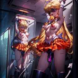 ai_art arms_above_head blonde_hair bow bow_tie cables choker clone corruption dead_source dildo erect_nipples esca_dynamo_(generator) female_only femsub injection long_hair magical_girl multiple_girls multiple_subs navel nipples open_mouth restrained sailor_moon_(series) sailor_venus sex_machine skirt stasis_tank tech_control topless torn_clothes vaginal very_long_hair visor wires