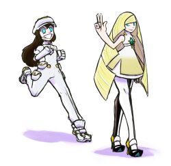  aether_foundation aether_foundation_employee androgynous blonde_hair blue_eyes brown_hair clothed femdom glowing glowing_eyes happy_trance lusamine malesub milf nintendo playfulelegy pokemon pokemon_sun_and_moon smile 