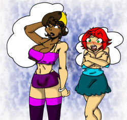 altered_perception blonde_hair brown_hair crazycowproductions dark_skin ebonization empty_eyes female_only femsub forced_employee green_eyes illusion red_hair stripper thought_bubble