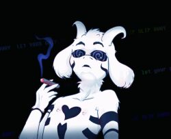  animated_gif asriel_dreemurr blue_eyes collarbone expressionless furry goat_boy male_only malesub mantra open_mouth rollopollo smoking solo spiralwash_eyes tagme text topless undertale white_skin 