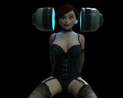  3d bare_shoulders barefoot bra brown_eyes brown_hair choker cleavage dazed disney drool female_only femsub happy_trance helen_parr hypnovideotoo large_breasts lingerie milf netorare open_mouth short_hair solo the_incredibles thighhighs thong 