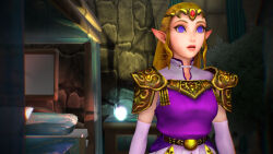  3d biliocho blonde_hair crown earrings elf_ears empty_eyes expressionless female_only gloves jewelry long_hair nintendo ocarina_of_time open_mouth opera_gloves princess princess_zelda story the_legend_of_zelda 