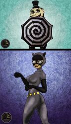  animated animated_gif batman_(series) bodysuit breasts catwoman comic dc_comics femsub happy_trance hypnotic_eyes large_breasts maledom ordeper_arts penguin_(batman) smile super_hero western 