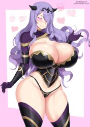 blush breasts camilla_(fire_emblem_fates) female_only fire_emblem fire_emblem_fates glowing glowing_eyes hair_covering_one_eye happy_trance heart heart_eyes huge_breasts icontrol_(manipper) kainkout long_hair looking_at_viewer manip nintendo panties purple_hair smile solo standing symbol_in_eyes thighs underwear