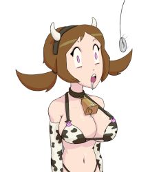  bikini breasts cow_girl cow_print drool fake_animal_ears female_only femsub harrace-harrison lyra_(pokemon) nintendo pendulum pokemon pokemon_heartgold_and_soulsilver 
