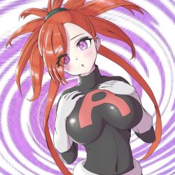  breasts coin corruption enemy_conversion female_only femsub flannery glowing glowing_eyes heart heart_eyes large_breasts long_hair nintendo pendulum pokemon pokemon_ruby_sapphire_and_emerald red_hair solo symbol_in_eyes tamago team_rocket 