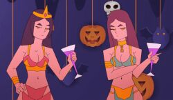  animated animated_gif bewitched096 dark_skin female_only femsub halloween harem_outfit jade_(msmith322) mikiyah_(msmith322) multiple_girls multiple_subs original pocket_watch self_hypnosis 