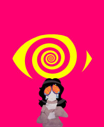 black_hair clothed glasses gradient_background hypnotic_eyes long_hair original pink_background simple_background sleepygaycutie solo spiralwash_eyes sweater tears unhappy_trance yellow_eyes