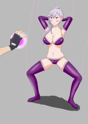  absurdres angry arms_above_head aware body_control breasts emilia_ludowell femsub fingerless_gloves gloves human_puppet large_breasts lingerie opera_gloves puppet purple_hair soex teacher the_misfit_of_demon_king_academy thighhighs underwear unhappy_trance 