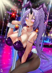  ass blush breasts bunny_ears bunny_girl bunnysuit cleavage cuffs fake_animal_ears female_only femsub glowing_eyes happy_trance horns huge_breasts large_ass large_breasts large_hips long_hair looking_at_viewer manip misterman4_(manipper) monster_girl oni_girl pole_dancing purple_hair shion_(tensei_slime) spiral_eyes symbol_in_eyes t3x tagme that_time_i_got_reincarnated_as_a_slime tights 