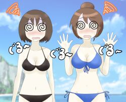  beach bikini comic femsub japanese_text spiral_eyes translation_request 