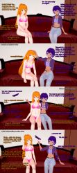 amnesia bare_shoulders couch dialogue drool english_text eye_roll female_only femdom femsub finger_snap freckles green_eyes hailey_(liz_b) koikatsu! limp liz_b midriff miss_hypnos_(liz_b) nail_polish orange_hair original ponytail purple_eyes purple_hair spiralwash_eyes tan_skin text unaware underwear
