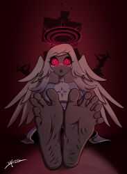  angel angel_girl dazed emily_(hazbin_hotel) feet femsub foot_focus halo hazbin_hotel hypnotic_eyes hypnotic_screen long_hair maledom pandroso ring_eyes vox wings 