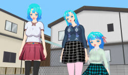 3d 3d_custom_girl blue_eyes blue_hair breasts femsub happy_trance large_breasts multiple_girls original parasite skirt symbol_in_eyes tongue tongue_out