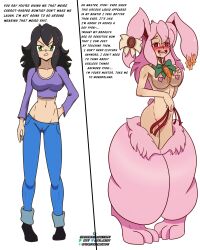  absurdres animal_ears black_hair breasts bunny_girl comic drool empty_eyes femsub furry glowing_eyes happy_trance idpet march_hare monster_girl monster_girl_encyclopedia nude paws pink_hair red_eyes sara_(secret_player) tail text transformation 