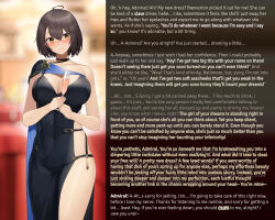  absurdres accidental_hypnosis ahoge alternate_costume azur_lane baltimore_(azur_lane) baltimore_(evening_breeze_minuet)_(azur_lane) bangs blush bragging braid breasts brown_hair cape caption caption_only cleavage collarbone dress eyebrows_visible_through_hair female_only femdom hourglass_figure jaaysiin_(manipper) jewelry large_breasts large_hips manip navel orgasm_command pov pov_sub sakamotono short_hair smile solo standing text thighs turning_the_tables verbal_abuse wine yellow_eyes 