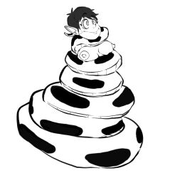 breasts calypso_(hypnolordx) elf_ears female_only femsub happy_trance kaa_eyes nipples original self_coil short_hair sketch snake_girl sodapop