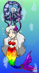 breasts brokenteapot electricity expressionless female_only femsub fish_girl hypnotic_tentacle jellyfish kake_dachi_(punisher2006) large_breasts long_hair mermaid spiral_eyes symbol_in_eyes tentacles underwater white_hair
