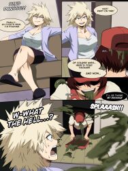  absurdres blonde_hair character_request comic couch crossed_legs dialogue english_text hat hypnotic_slime maledom malesub mitsuki_bakugo my_hero_academia possession shino_sosaki sitting slippers sludge_villain smile speech_bubble surprised tagme text traner9 yellow_sclera 