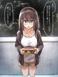  altered_common_sense blue_eyes blush brown_hair collarbone empty_eyes expressionless female_only femsub kakuni long_hair original pov scat shorts sketch solo text translated unaware 