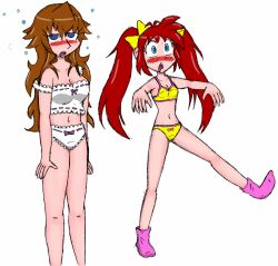  blush bra dazed drool empty_eyes expressionless female_only femsub hotpot_(colorist) karma-x long_hair mother_and_daughter multiple_girls multiple_subs open_mouth original red_hair twintails underwear zombie_walk 