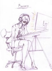  clothed expressionless female_only femsub glasses glowing_eyes headphones hypnotic_screen justsketchingviolets office_lady open_mouth short_hair 