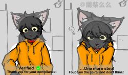 before_and_after brain_drain cat_girl collar confused dark_skin drool female_only femsub furry hoodie original spiral spiral_eyes tech_control text