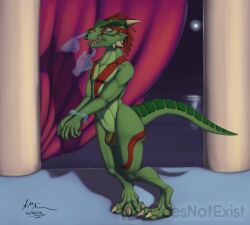  argonian body_paint bondage bottomless chastity doesnotexist furry kaa_eyes magic male_only malesub nude open_mouth phantom_hand scales standing tongue tongue_out topless 