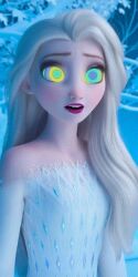  3d animated animated_gif disney female_only femsub frozen hypnotic_eyes kaa kaa_eyes long_hair magic manip open_mouth princess queen_elsa small_breasts snake symbol_in_eyes the_jungle_book white_hair 