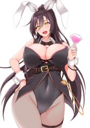 black_hair breasts bunnysuit cleavage cuffs fake_animal_ears female_only femsub hand_on_hip happy_trance heart heart_eyes icontrol_(manipper) large_breasts long_hair looking_at_viewer manip moo_yoshio open_mouth sakuya_shirase solo symbol_in_eyes the_idolm@ster the_idolm@ster:_shiny_colors