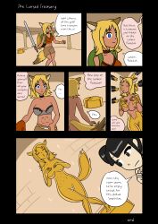 absurdres animal_ears black_hair blonde_hair bottomless breasts cangkulretak collar comic empty_eyes female_only femsub fox_girl gold happy_trance hypnotic_voice nude open_mouth short_hair smile statue text topless transformation