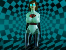 3d breasts brown_hair costume disney drool elastigirl female_only femsub goggles helen_parr hypnotic_accessory kneeling large_breasts latex super_hero tech_control the_incredibles theheckle