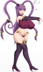  absurdres empty_eyes erect_nipples female_only femsub happy_trance high_heels large_breasts long_hair mistynight01 monkey_girl navel open_mouth pendulum purple_hair queens_blade seiten_(queens_blade) solo tail twintails zombie_walk 