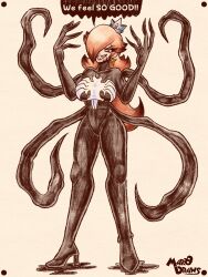  alien blonde_hair breasts crossover crown dialogue english_text evil_smile eye_color_change femsub hair_covering_one_eye high_heels looking_at_viewer marodraws marvel_comics nintendo non-binary non-binary_dom parasite possession princess_rosalina red_eyes smile speech_bubble spider-man_(series) super_mario_bros. super_mario_galaxy tentacles text venom_(marvel) very_long_hair 
